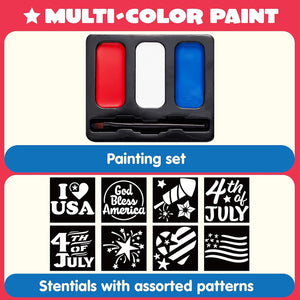 3 Colors July 4Th Patriotic Face Paint Kit with Drawing Stencils Sticker and Brush for Kids, Red White Blue Face Paint for Independence Day, Memorial Day, 4Th of July Parties, Veterans Day
