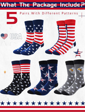 5 Pairs American Flag Socks for Men USA Stars Stripes Socks Bald Eagle Socks Festival Crew Patriotic Socks 4Th of July Socks Novelty Socks for Holidays Gifts