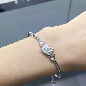 Sanrio Hello Kitty Bracelet Cute Cartoon KT Cat Rhinestone Zircon Mosaic 925 Silver Girl Fashion Ornaments Jewelry Holiday Gift
