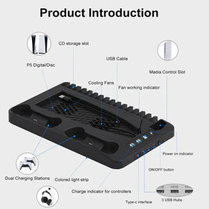 Charging Base Cooling Bracket for PS5 Game Console, Summer Gift, Gaming Controller Vertical Stand Cooling Fan, Electronics Cooling & Charging Station for PS5 Dual Controller, Gaming Controller Cooling Stand