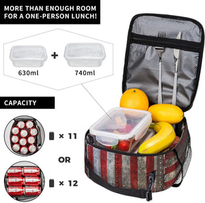 Reusable Insulated Cooler Lunch Bags for Men Women, 3D Print Lunch Pail Bag, Leakproof Large Tote Lunch Box Snack Bag with Storage Pocket (Steel American Flag, One Size)