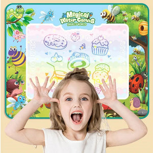 Magic Water Drawing Mat Coloring Doodle with Reusable Magic Pens Montessori Painting Board Educational Toys Kids Gift 100X80Cm