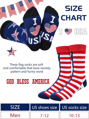 5 Pairs American Flag Socks for Men USA Stars Stripes Socks Bald Eagle Socks Festival Crew Patriotic Socks 4Th of July Socks Novelty Socks for Holidays Gifts